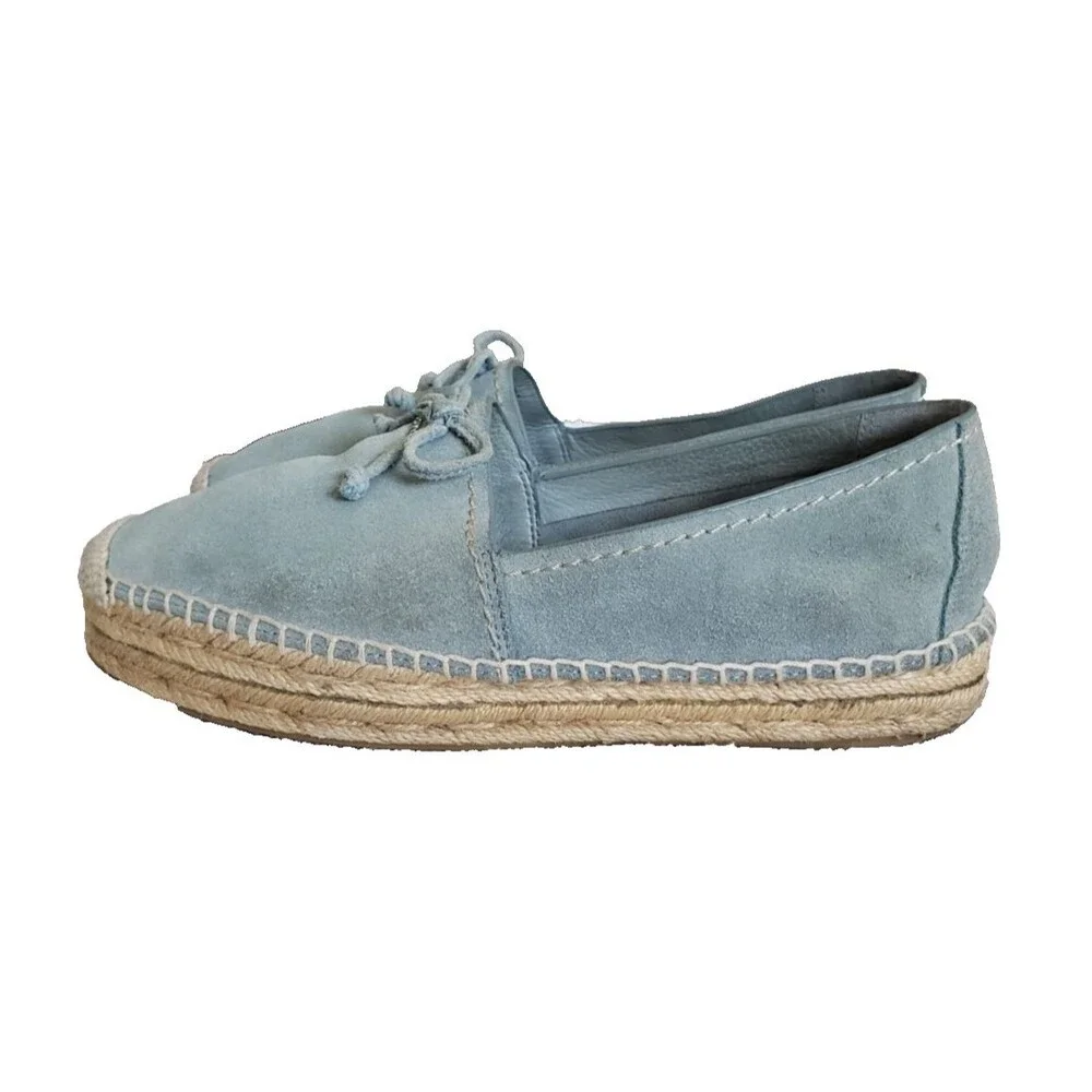 Coach Espadrilles Shoes Suede Blue Green Women's 7.5B Platform Bow Boho Slip on